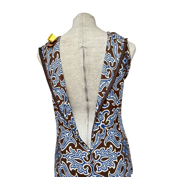 Tory Burch Carolinna Brown Silk Sleeveless Tuxedo Blouse Pleated Ruffle Front - Picture 7 of 10